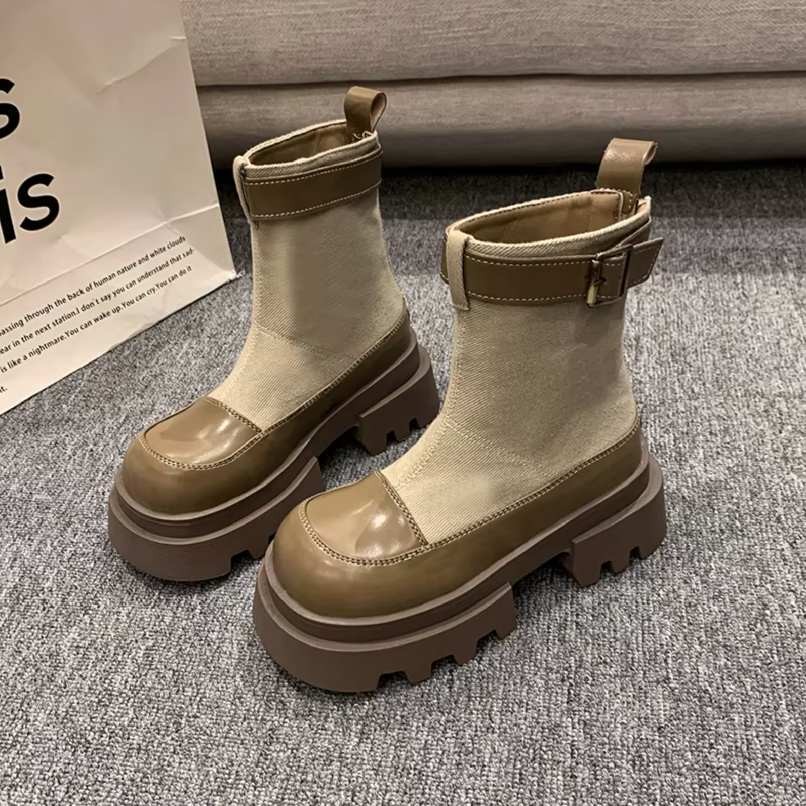 Variant image for Kvinnors Plattformstövlar Kvadratklack Hållbar Duk-1