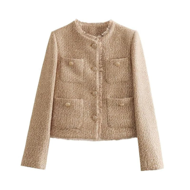 Dam Blazer Tweed Elegant Med Gyllene Knappar 2