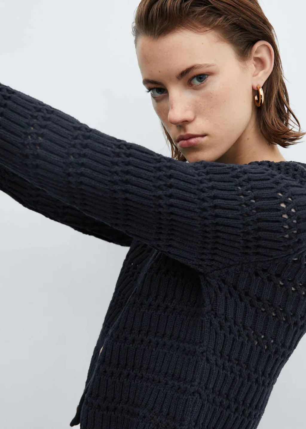 Dam Lång Kofta Elegant Mjuk Stickad Cardigan-5