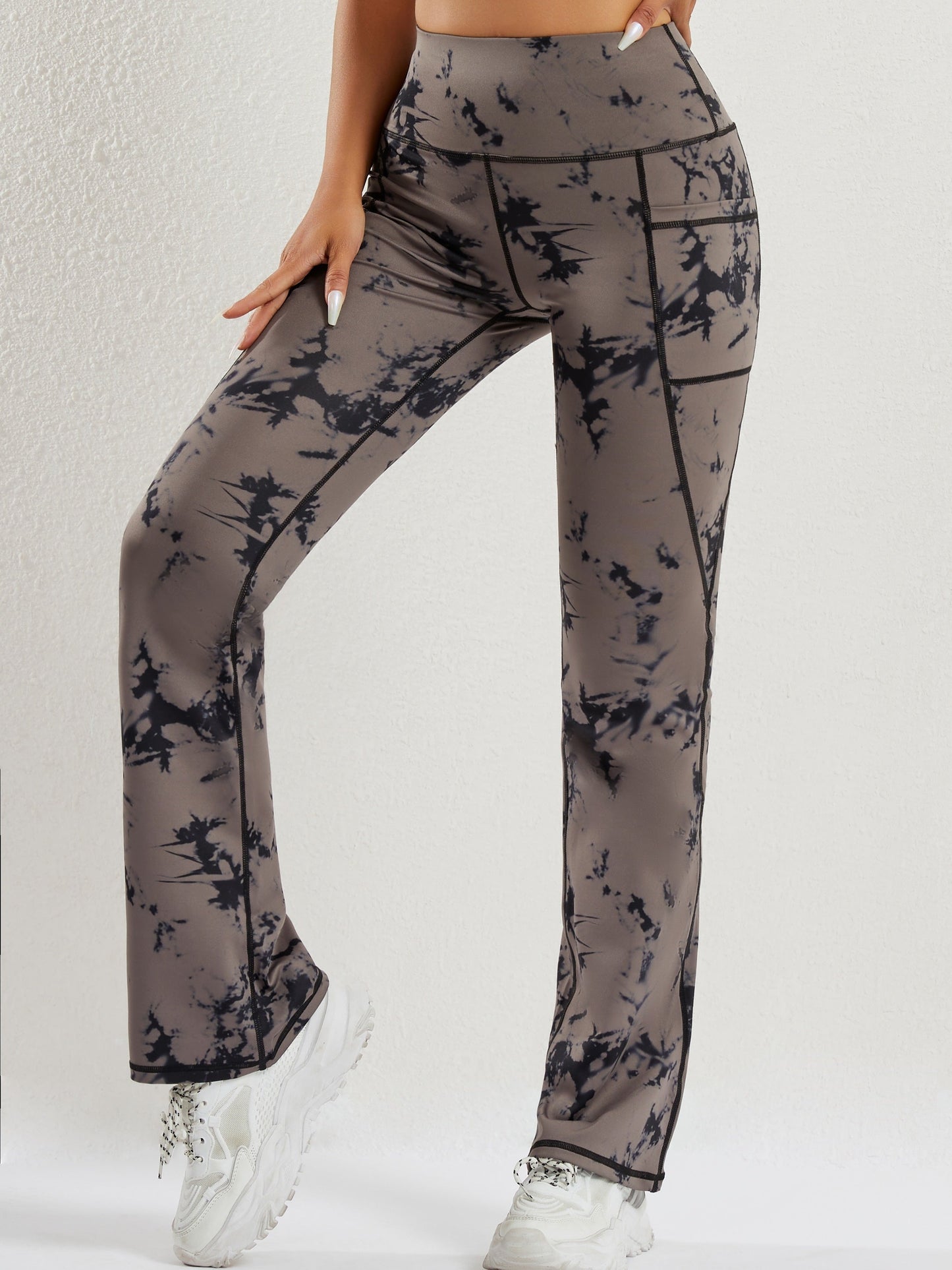 Dam Flared Yoga-byxor Hög Midja i Batikdesign Polyester-2