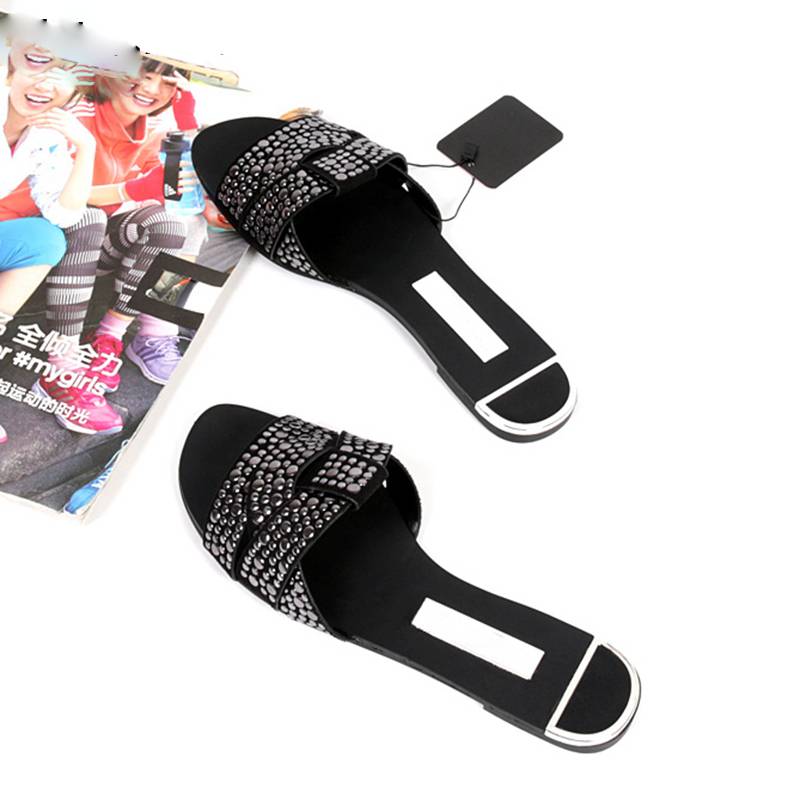 Dam Sandaler Öppna Tår Platta PU Läder-3