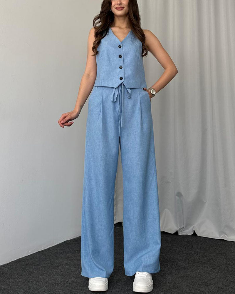 Dam Tvådelad Ensemble Avslappnad Väst och Byxor Högkvalitativ Andningsbar Väv-2