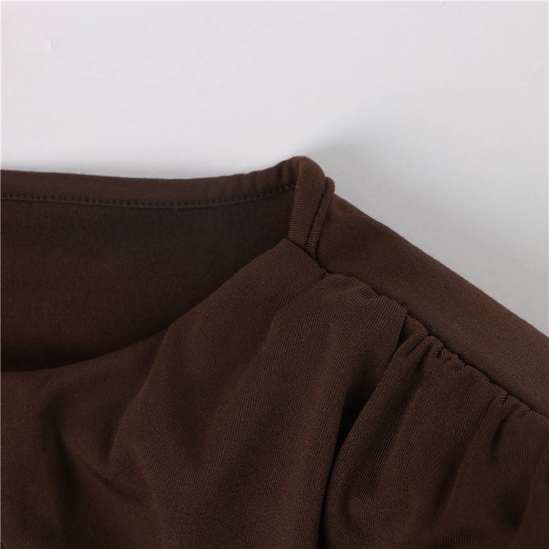 Dam Topp Avskuren Chic Vävt Polyester Lång Ärma-4