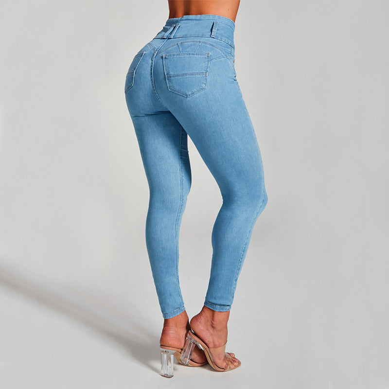 Hög Midja Jeans Dam Stretchmaterial Snäv Passform-2