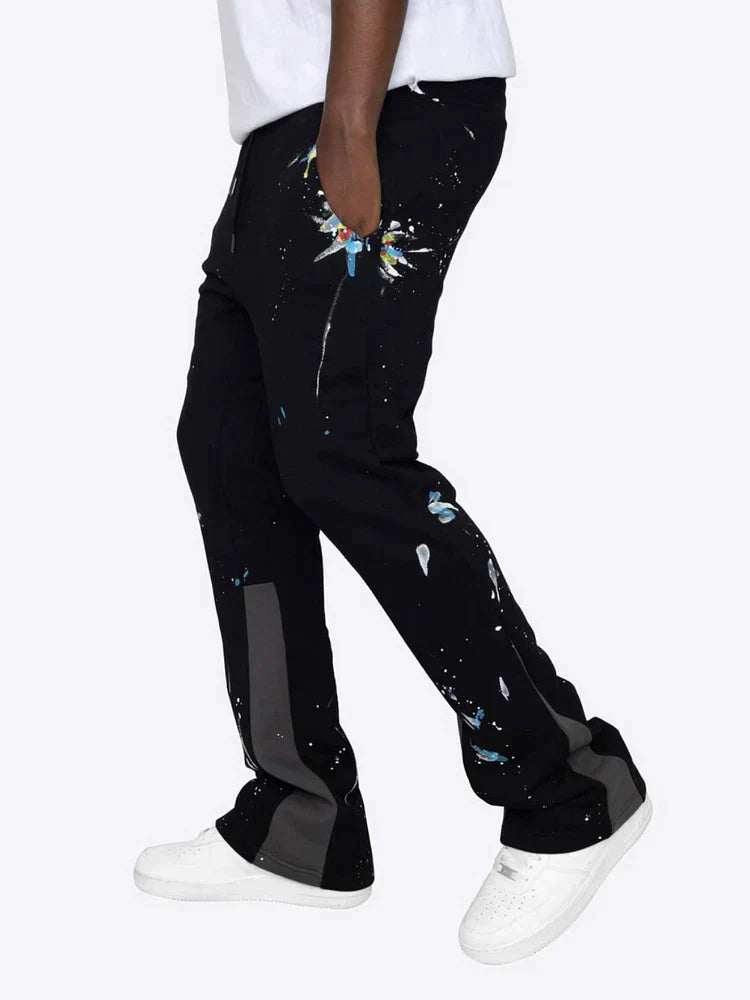 Dam Flare Sweatpants Färgstänkt Bomull-3