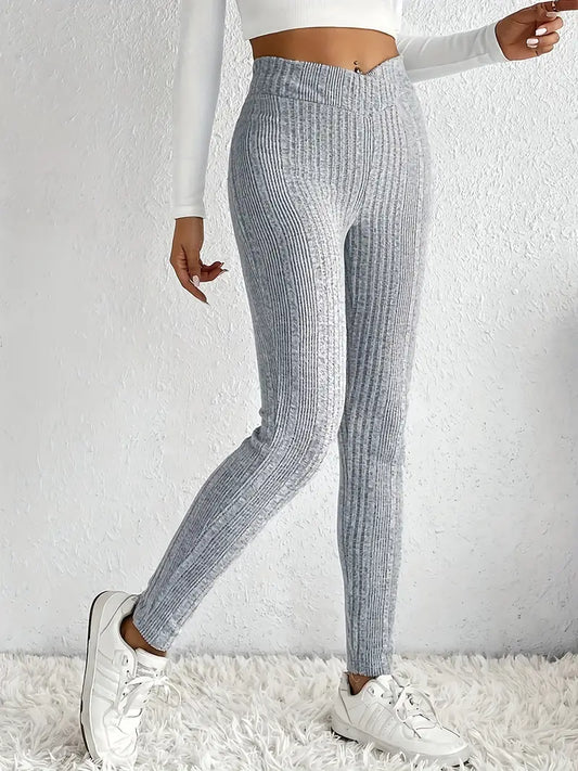 Dam Skinny Byxor Hög Midja Ribbad Stretch Material-1