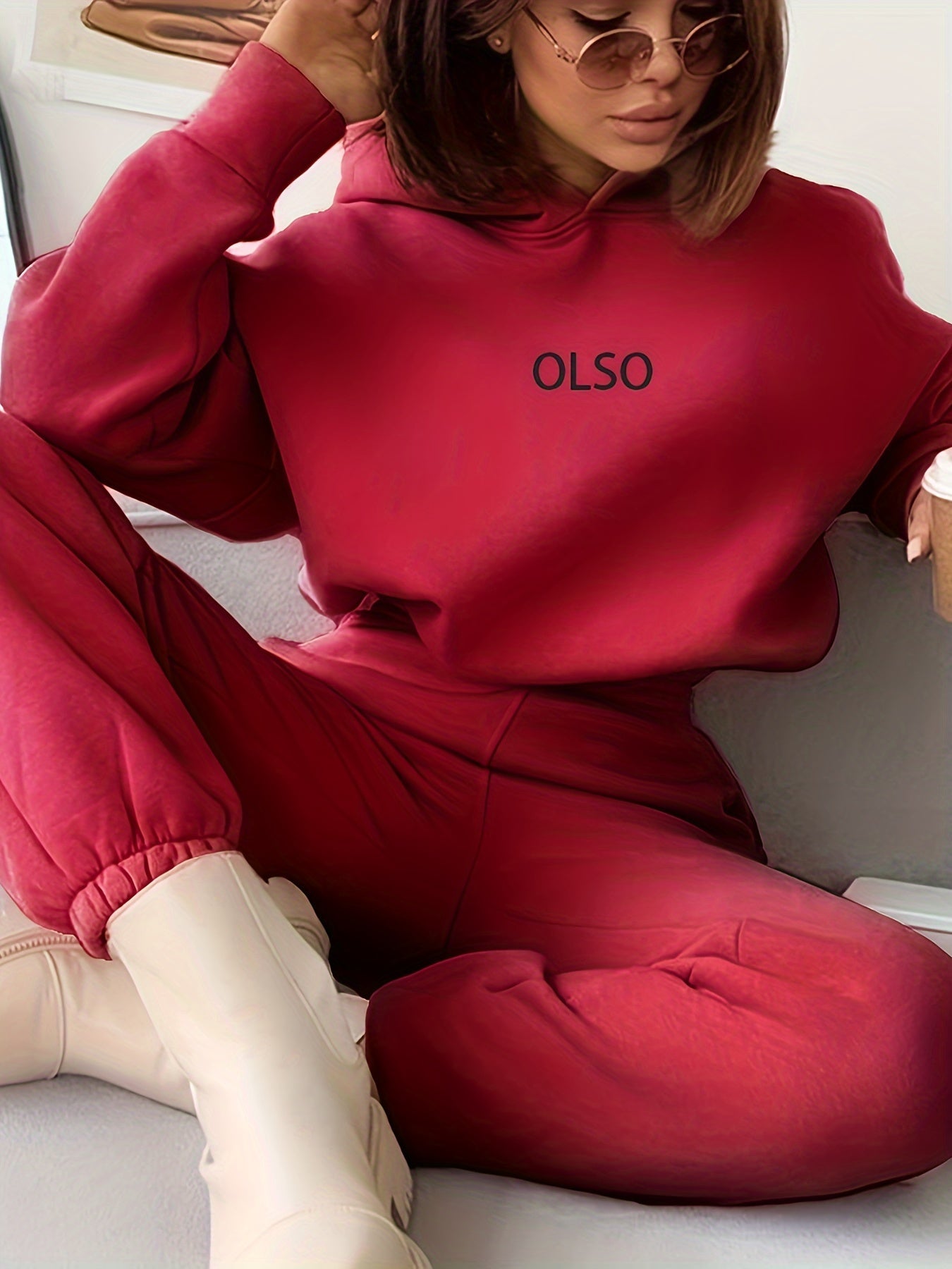 Variant image for Tvådelat Set Dam Hoodie och Joggingbyxor Mjukt Material Trendig Design-13