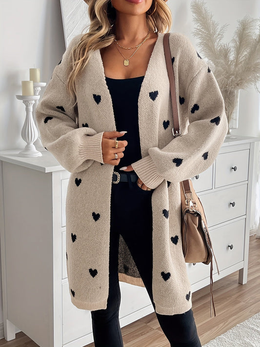 Dam Cardigan HjÀrtmönster Mjuk Stickad Tyg 1