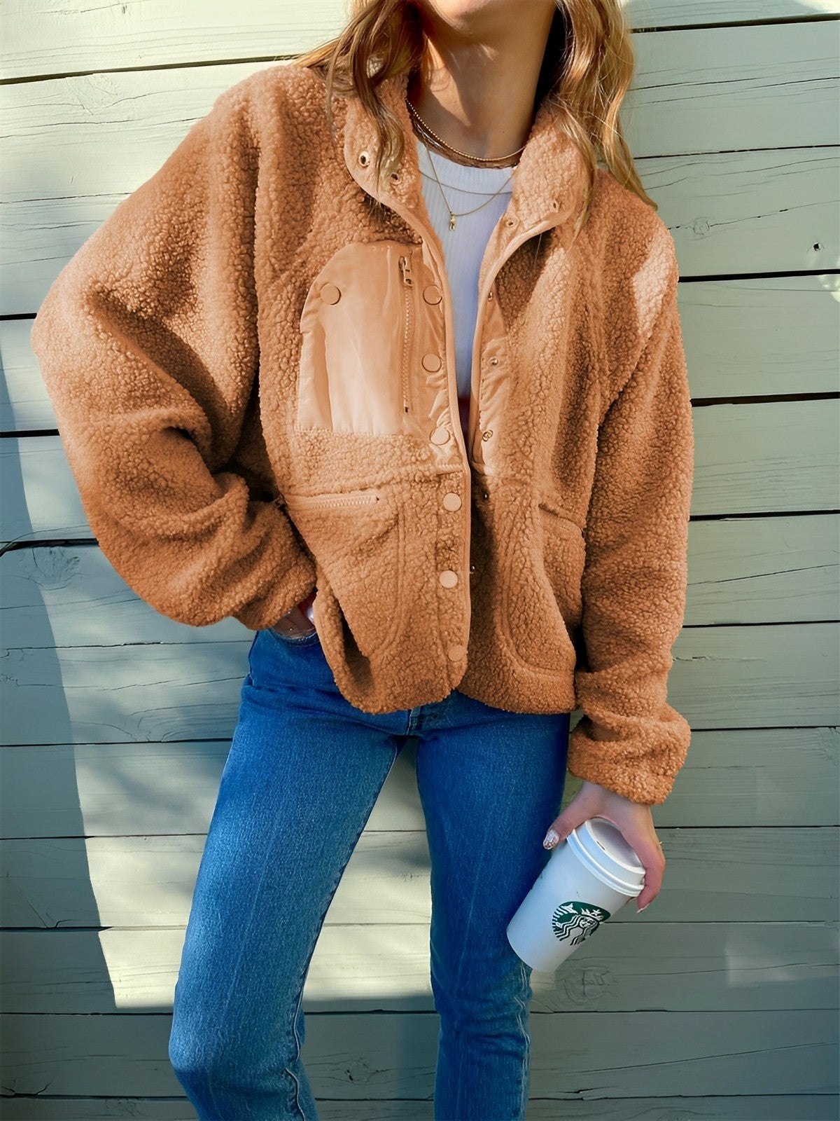 Dam Fleecejacka Med Knappdesign Fleece För Vinter-6