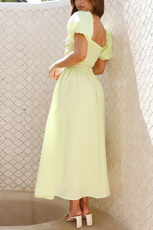 Maxiklänning Dam Puffade Ärmar Utskuren Design Bomull Polyester-4