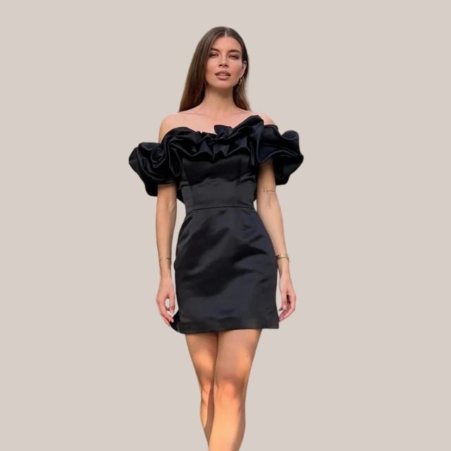 Dam Cocktailklänning Axel-fri Ruffles Polyester för Bröllop och Fest-3