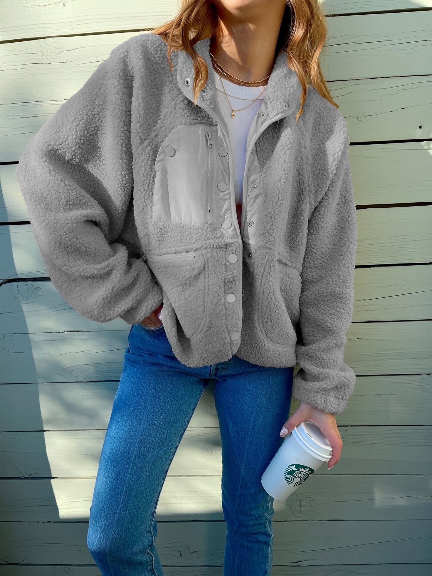Variant image for Dam Fleecejacka Med Knappdesign Fleece För Vinter-26