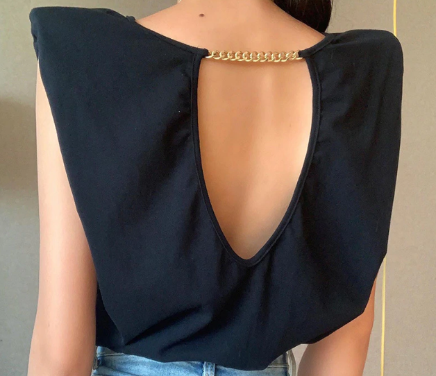 Dam T-shirt Ärmlös Bomull Spandex med Vadderade Axlar 5