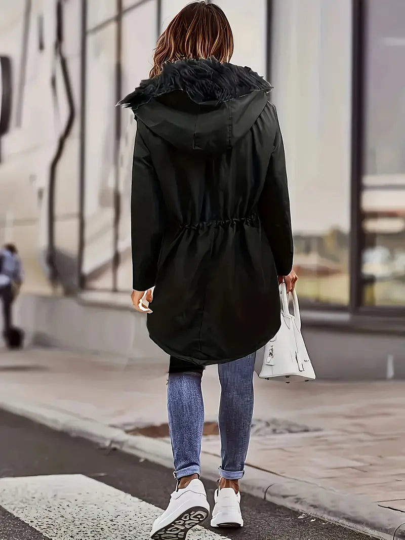 Vinterjacka Dam Lång Parka med Huva och Knappdetaljer Hållbart Material-3