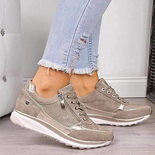 Dam Sneakers Ortopediska Zip-up Stilren Design Syntetmaterial-1