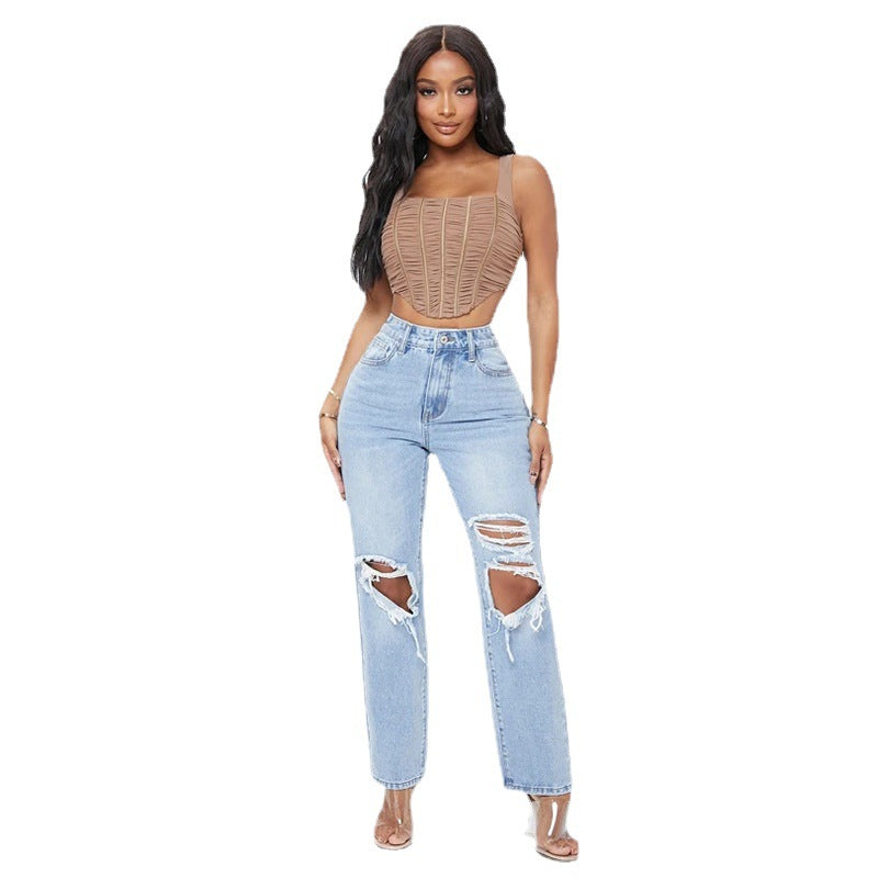 Dam Jeans Hög Midja Rakt Snitt Bomull-4
