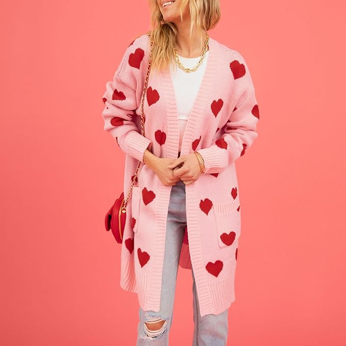 Dam Kofta Hjärtmönster Mjuk Fiber Rosa-2