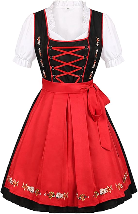 Dam Dirndl Klänning Traditionell Design Polyester med Korta Ärmar och V-Ringning-3
