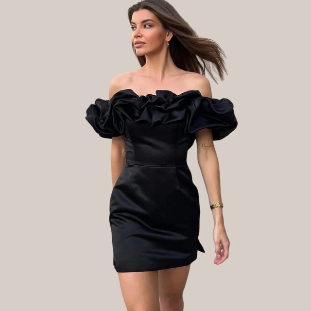 Dam Cocktailklänning Axel-fri Ruffles Polyester för Bröllop och Fest-2