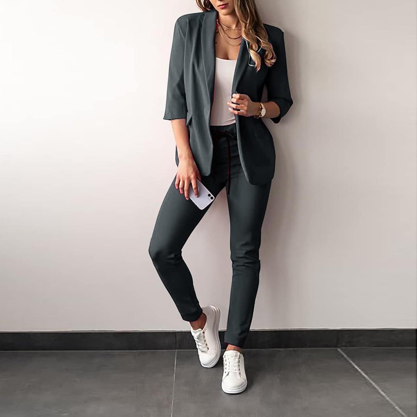 Kostym för Kvinnor 2-delad Blazer och Byxor Polyester Elastan 12