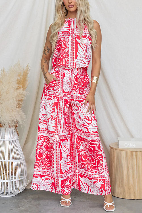 Variant image for Dam Skördetopp och Tryckta Byxor med Elastisk Midja i Bomull och Polyester-1