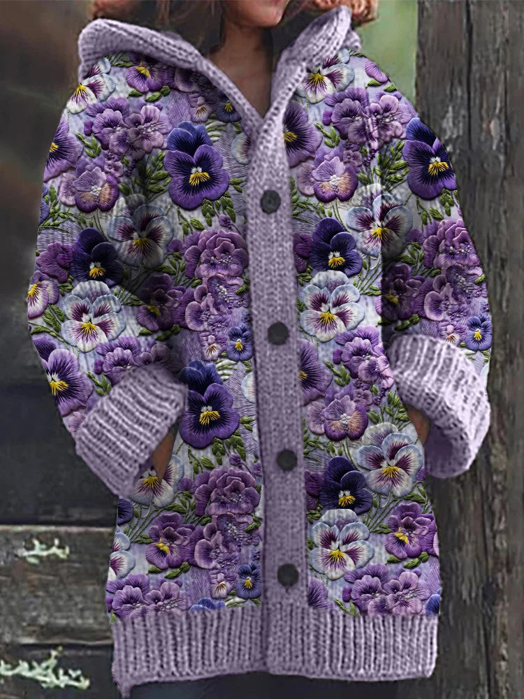 Kvinnors Hoodie Blommönster Lätt Bomull Huva-2