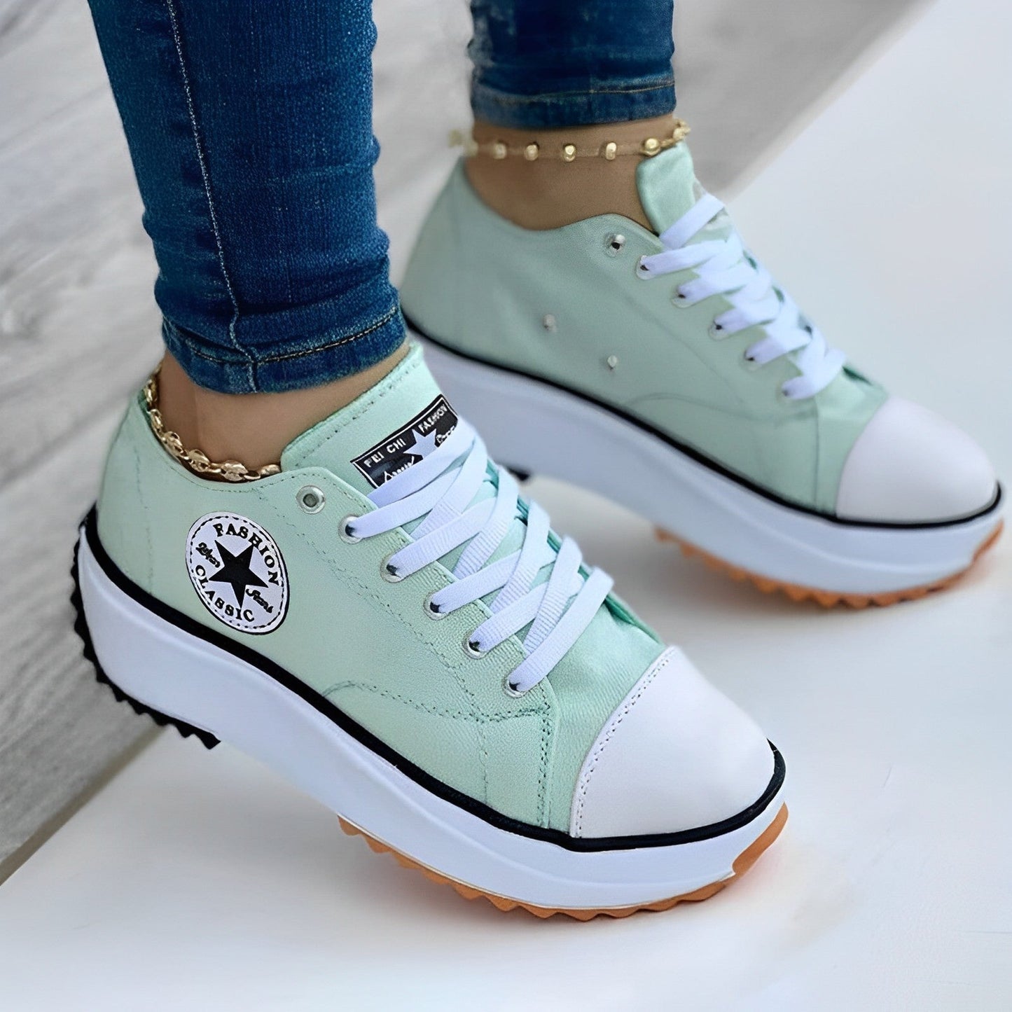 Dam Sneakers Rundtå Lättvikt Syntetmaterial-2