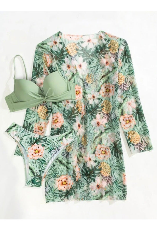 Dam Bikini Slim Fit Tropiskt Tryck Elasthan-6