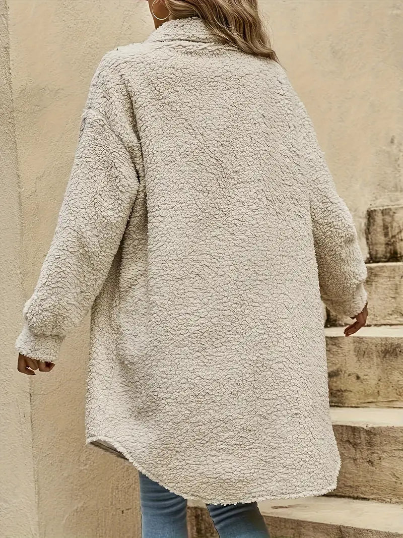 Damenjacke Fleece Lang Lässiger Stil für Herbst und Winter 3