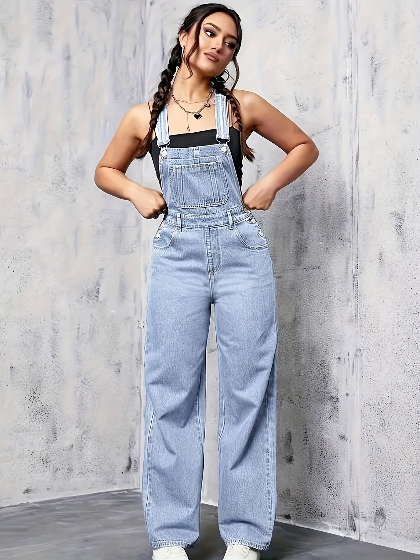 Dam Overall Bred Ben Denim Komfortabel Avslappnad Stil-3