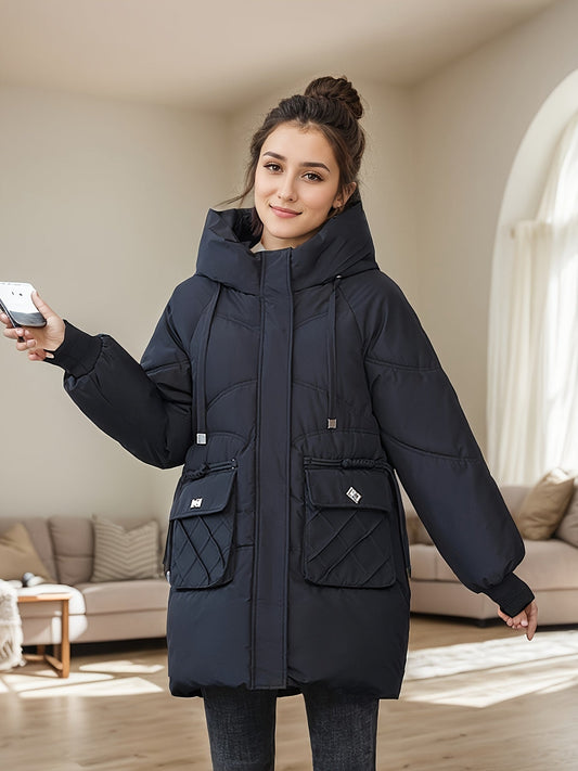 Dam Hoodie Puffy Med Dragkedja Polyester Vinter 1
