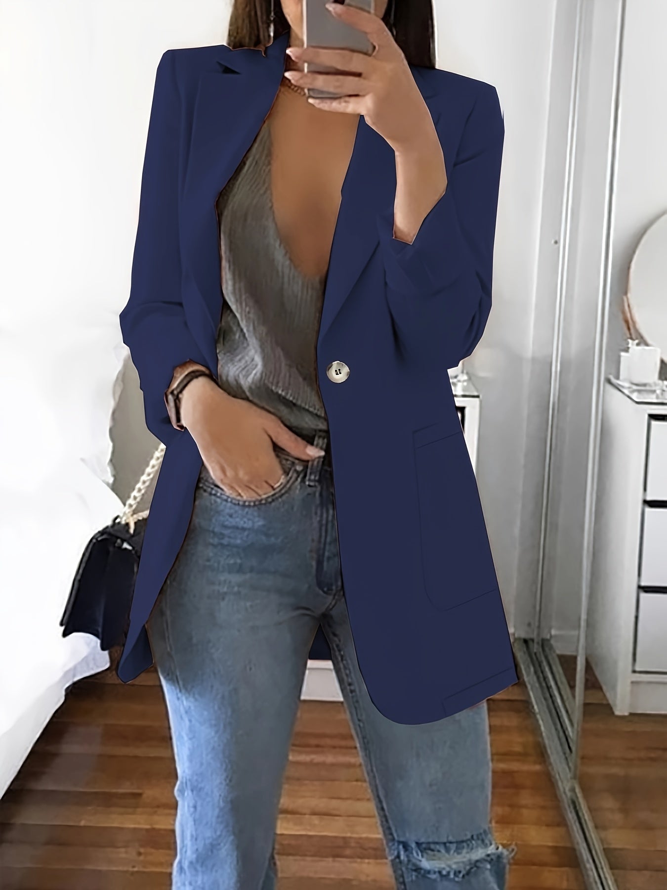 Dam Blazer Lång Stilren Design Högkvalitativt Tyg-2