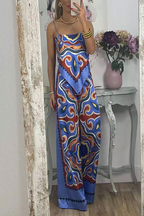 Dam Set Oregelbunden Cami Topp Bred Benbyxor Bomull Polyester-3