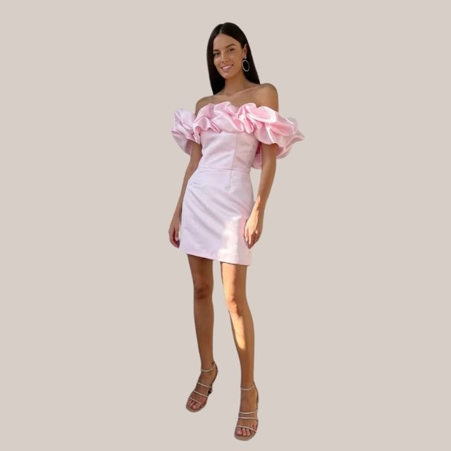 Dam Cocktailklänning Axel-fri Ruffles Polyester för Bröllop och Fest-6