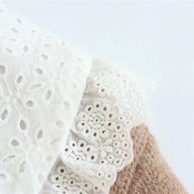 Dam Cardigan Flätmönster Spetsig Krage 100% Akryl 5