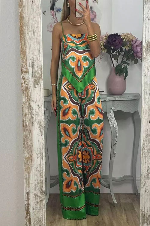 Dam Set Oregelbunden Cami Topp Bred Benbyxor Bomull Polyester-5