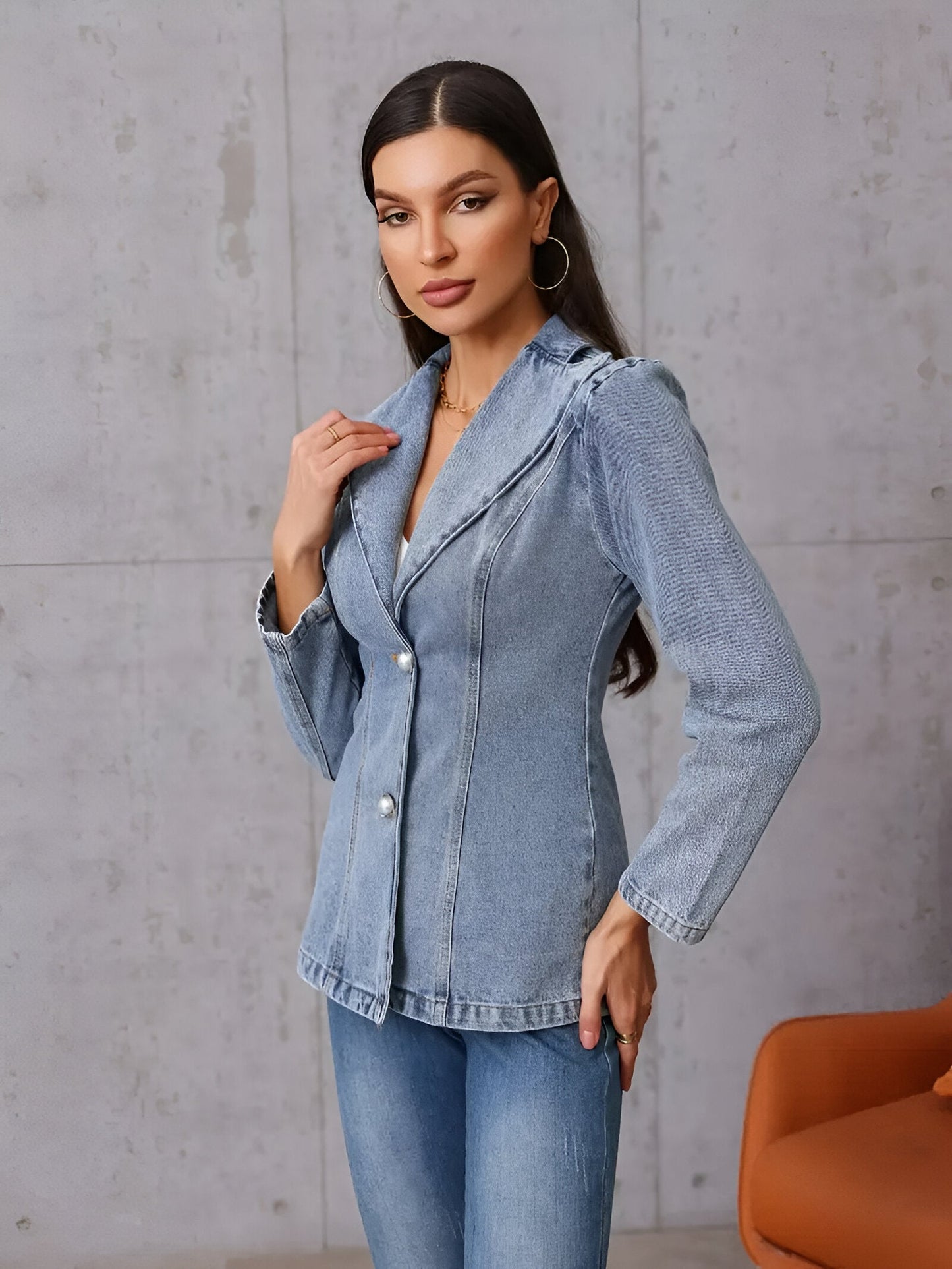 Dam Jeanjacka Asymmetrisk Design Bomullsblandning-1