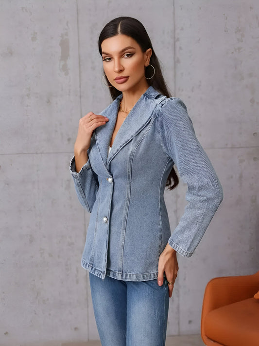 Dam Jeanjacka Asymmetrisk Design Bomullsblandning-1