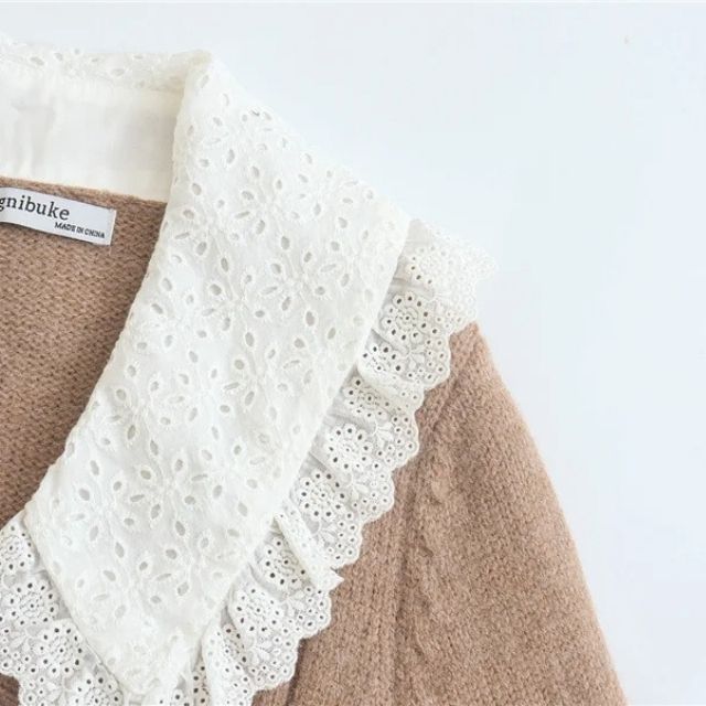 Dam Cardigan Flätmönster Spetsig Krage 100% Akryl 4