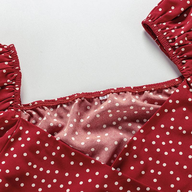 Dam Blus med Prickar och Puffärmar Polyester V-hals Långa Ärmar-3