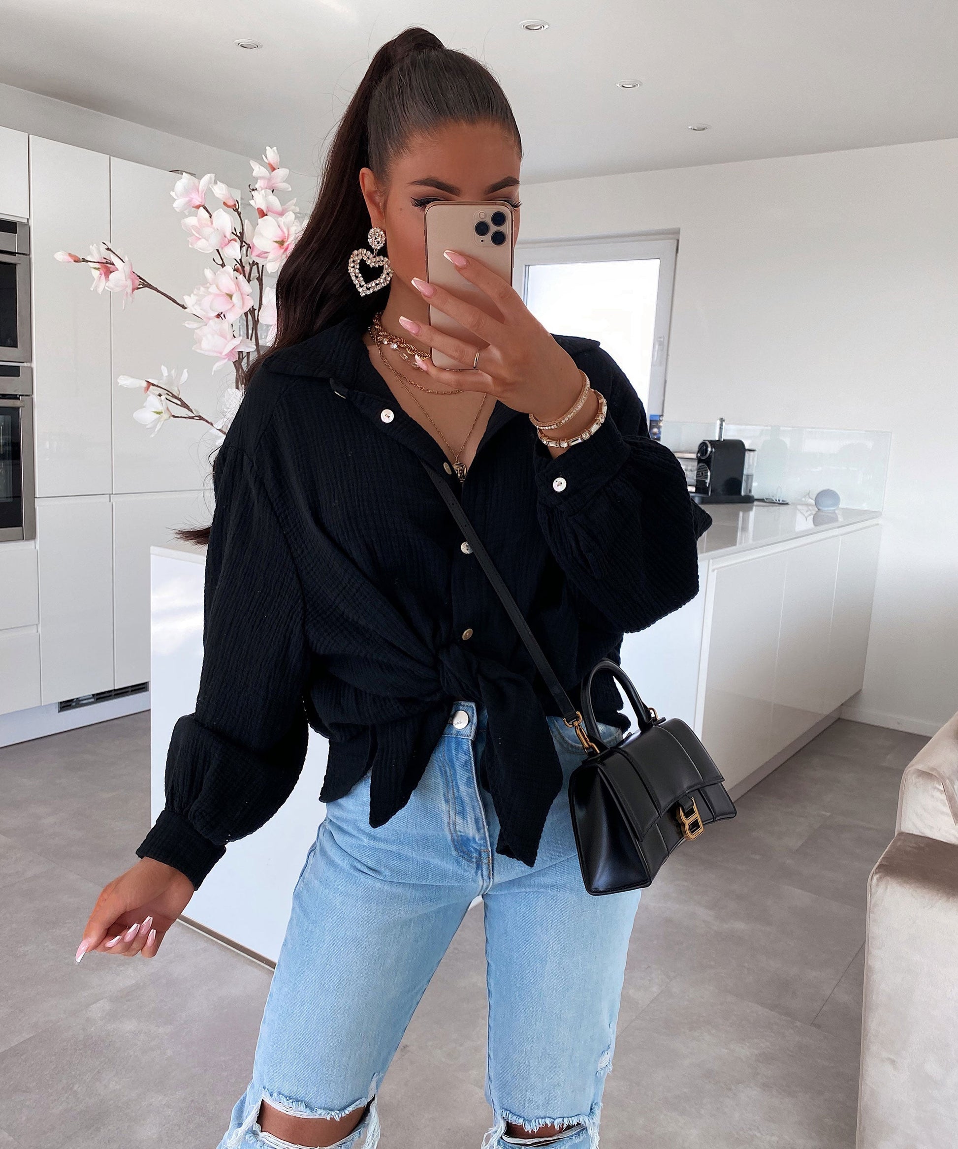 Dam Blus Kort Musselin 100% Bomull-4