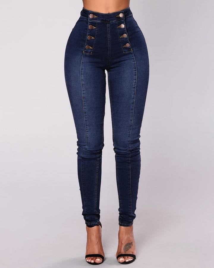 Damjeans Hög Midja Stretch Denim för Dam-5