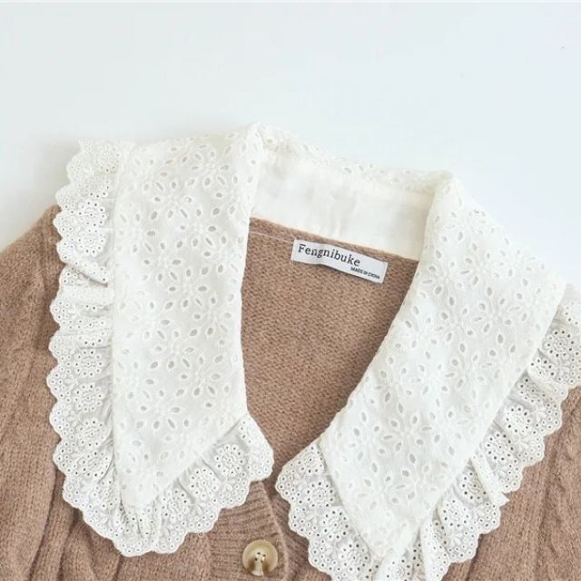 Dam Cardigan Flätmönster Spetsig Krage 100% Akryl 2