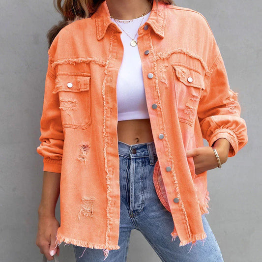 Dam Jeansjacka Trendig Denim Avslappnad Passform-1
