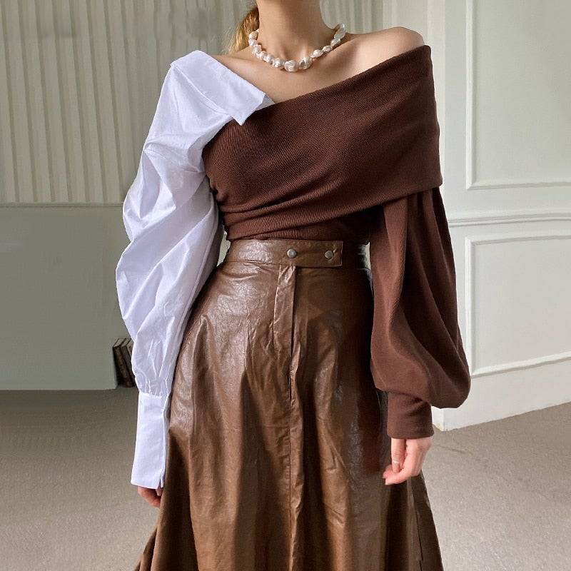 Variant image for Dam Blus V-Hals Patchwork Bomull Polyester-2