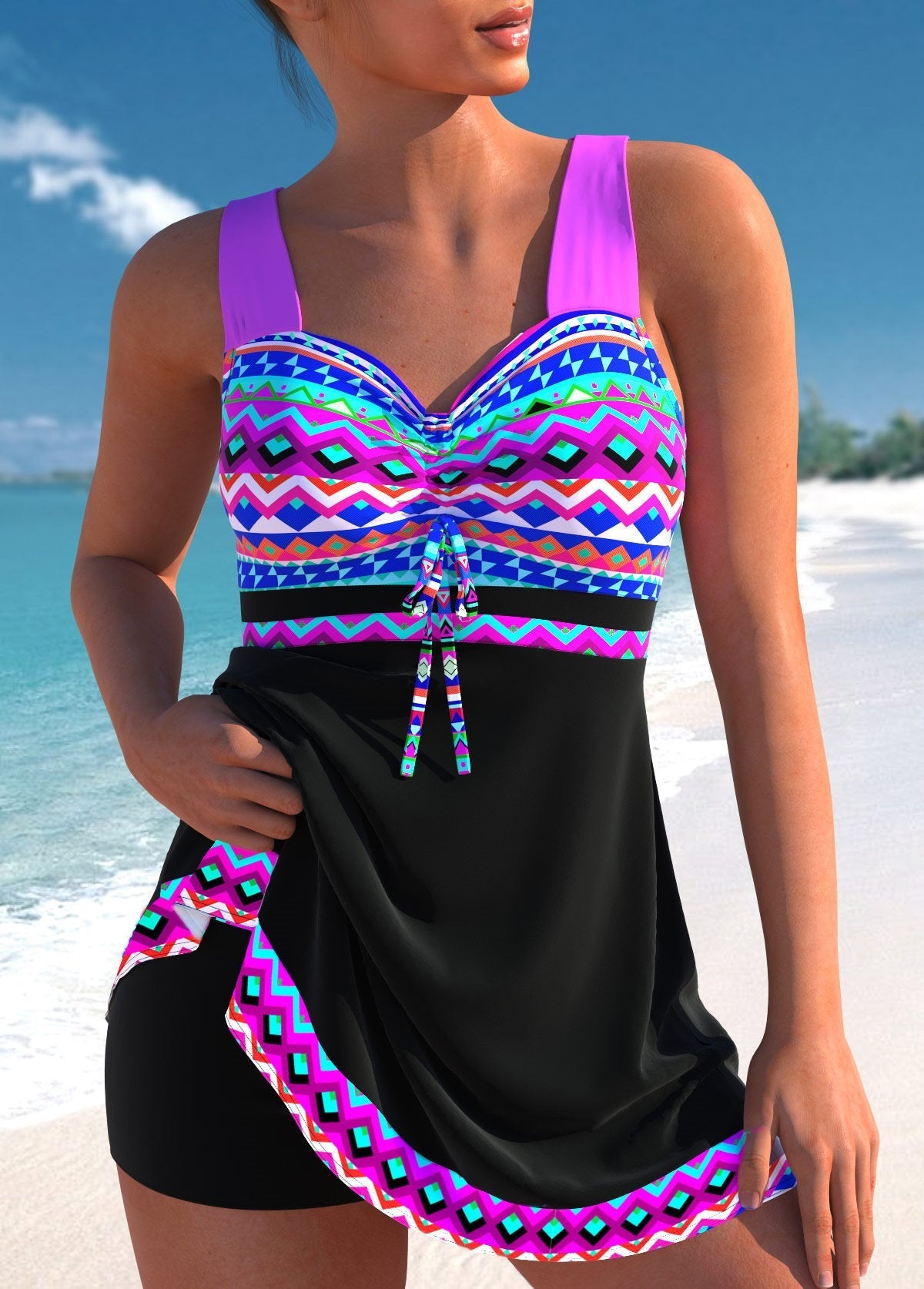 Variant image for Dam Tankini Set med Bröststöd och Bikinibyxor i Nylon Spandex-8