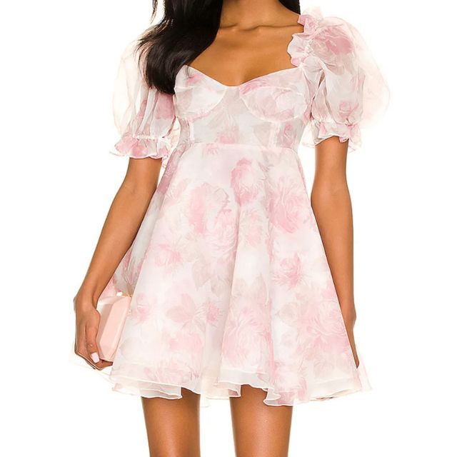 Variant image for Kvinna Klänning Blommönster Puffärmar Organza-1