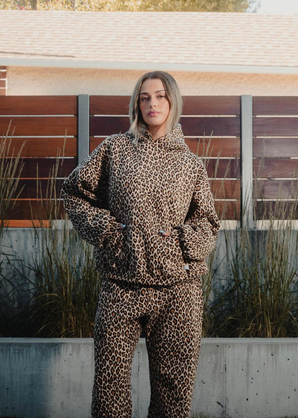 Dam Hoodie och Joggingbyxor Set Leopardmönster Polyester Blend-2