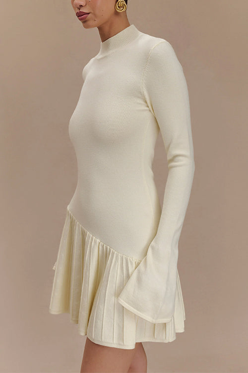 Damklänning Mini med Klockärmar och Rynkor i Bomull och Polyester-5