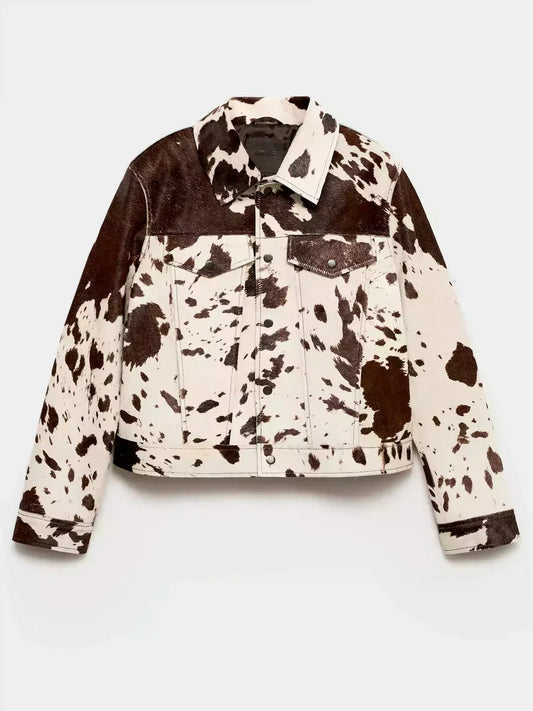 Dam Skinnjacka Modern Design Tryckt Skinnjacka 1